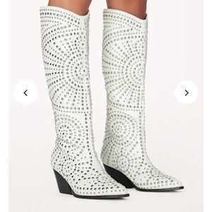 White Studded Knee-High Boots
